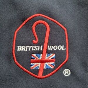 British Wool official shepherds crook logo embroidered on jacket