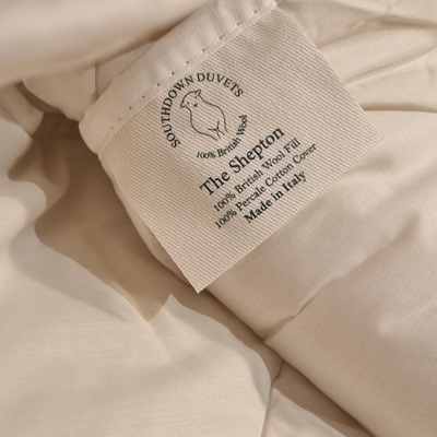 Shepton wool duvet with label